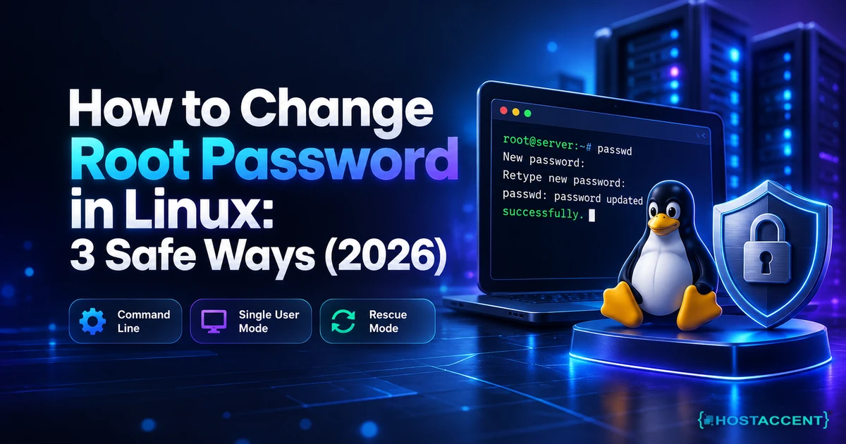 How to change root password in Linux shown three ways: passwd command, sudo account, and rescue mode recovery